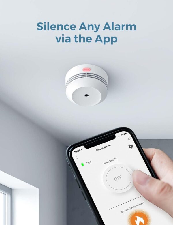 AGEISLINK Detector de humo Wi-Fi, alarma de humo inteligente inalámbrica con control de aplicación, batería de litio reemplazable, función de autocomprobación automática, S-WF240