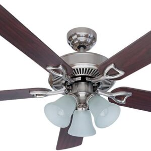 Ventilador de techo 5 aspas 52″ para interior con luz niquel clasico Plus Hunter 21911
