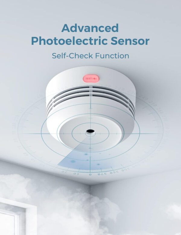 AGEISLINK Detector de humo Wi-Fi, alarma de humo inteligente inalámbrica con control de aplicación, batería de litio reemplazable, función de autocomprobación automática, S-WF240 - Imagen 3