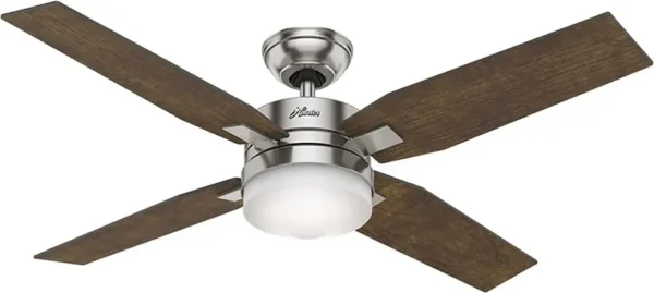 Ventilador de techo 4 aspas 50" para interior con luz LED niquel cepillado