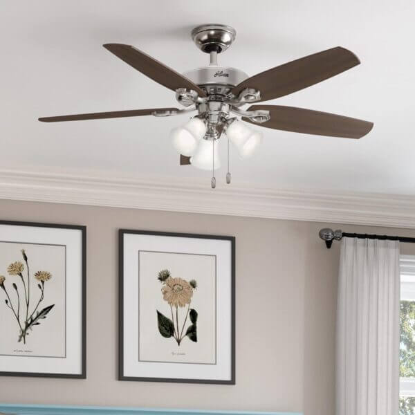 Ventilador de techo 5 aspas 52" para interior con luz niquel clasico Plus Hunter 21911 - Imagen 4
